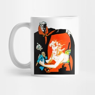 Man in black. Thrill Adventure. Red cape. Cover Comic Retro Vintage Mug